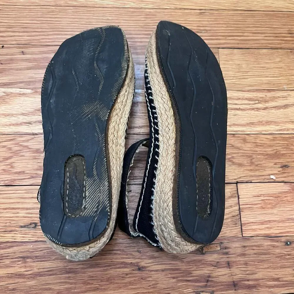 Simple GreenToe Black Canvas Espadrille Ankle Strap Flats Shoes Size 7 Boho